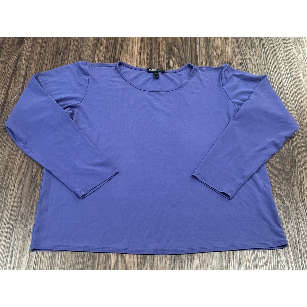 Eileen Fisher Top Women purple Blue Flowy Long Sleeve Slouchy Round Neck Sz P/M